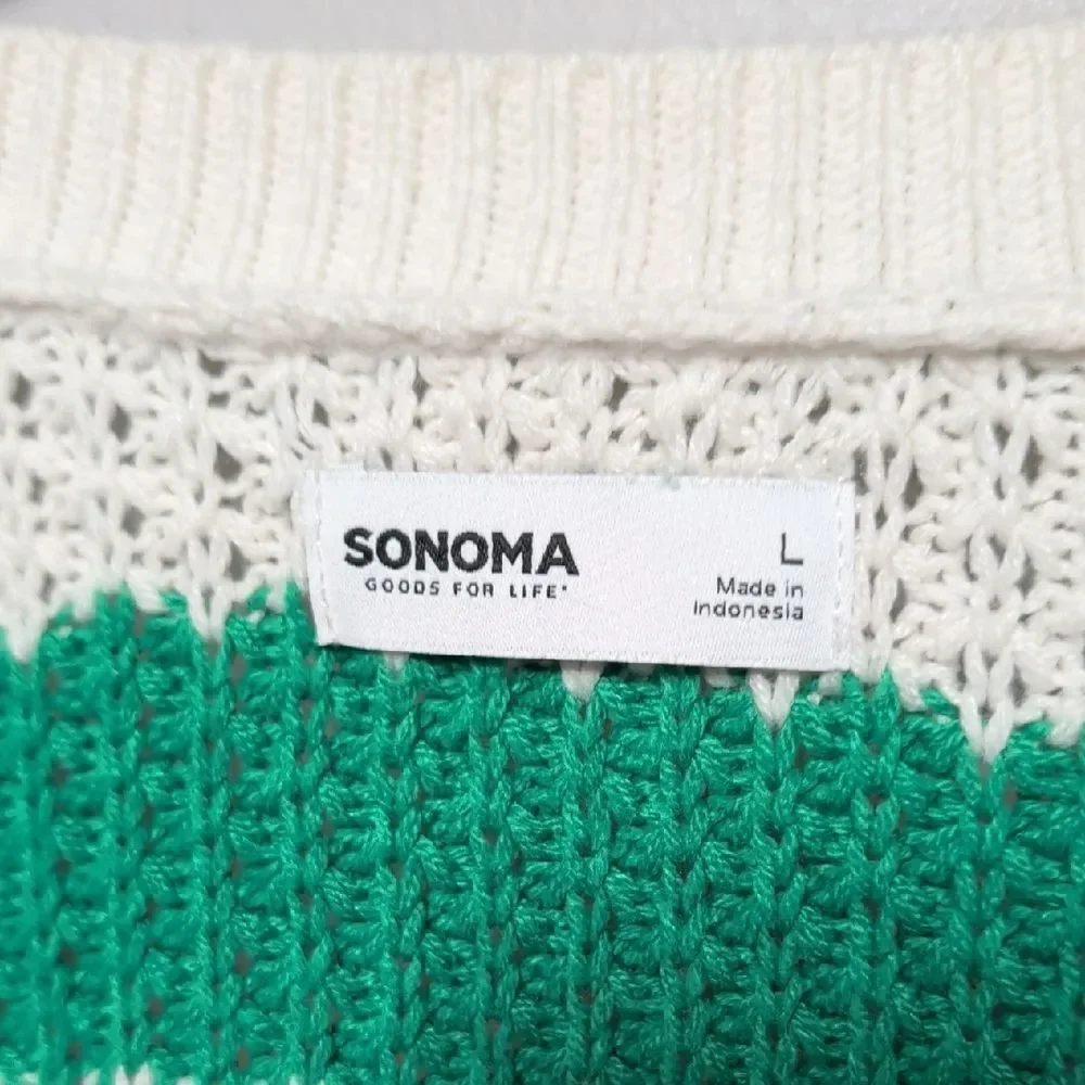 Sonoma Green and White Striped Cardigan